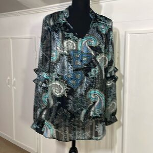 WALLIS Black Green Paisley Long Sleeve Blouse